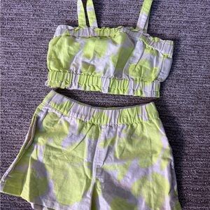 Neon Green Camouflage Crop Top and Shorts Set